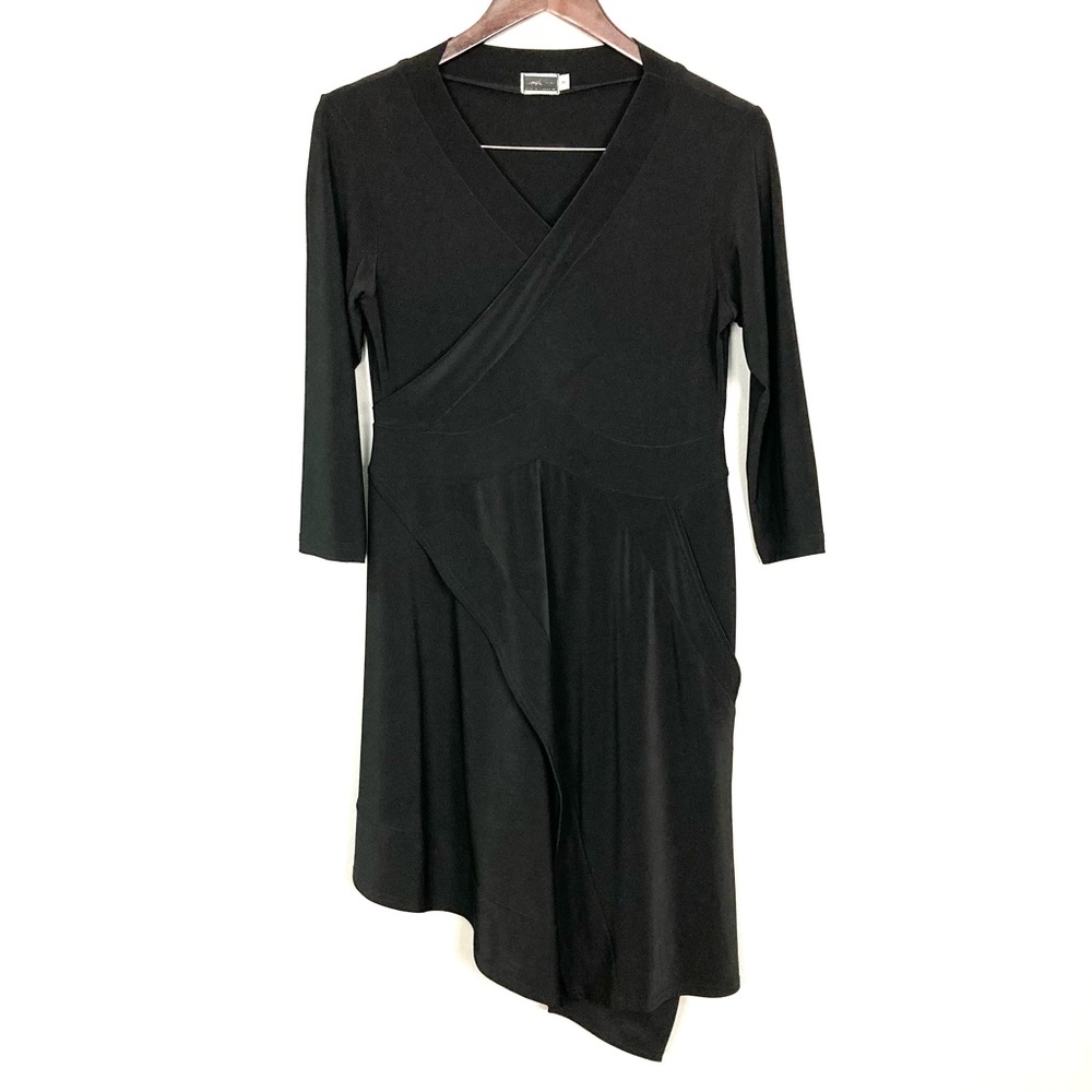 Sympli Knit Asymmetrical Hem Dress Women’s Size 8 Surplice Wrap Front 3/4 Sleeve